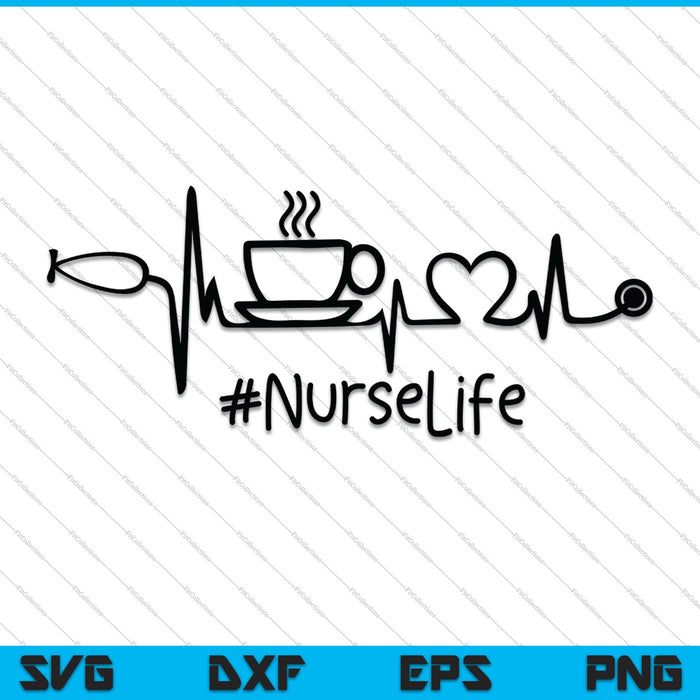 Koffie verpleegster leven hartslag SVG PNG snijden afdrukbare bestanden