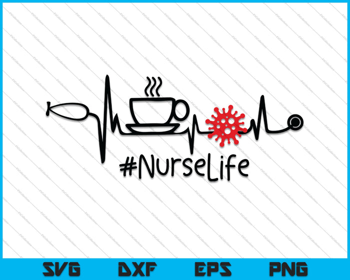 Verpleegster leven met hartslag SVG PNG snijden afdrukbare bestanden