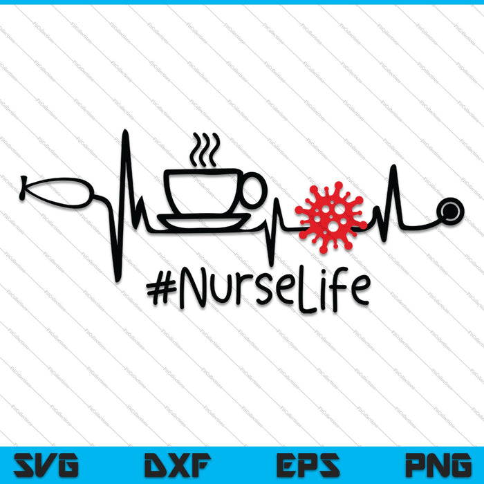 Verpleegster leven met hartslag SVG PNG snijden afdrukbare bestanden
