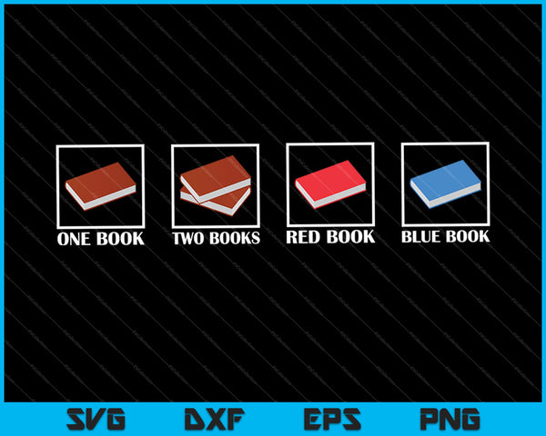 Eén boek Twee boeken Rood boek Blauw boek SVG PNG snijden afdrukbare bestanden