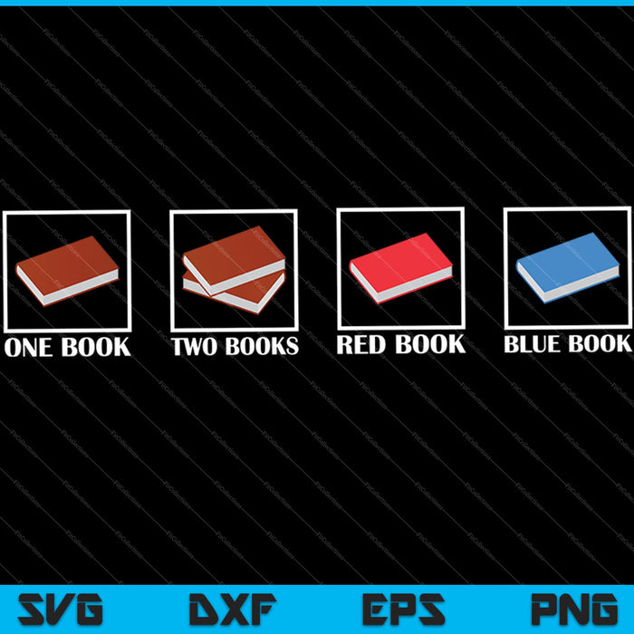 Eén boek Twee boeken Rood boek Blauw boek SVG PNG snijden afdrukbare bestanden