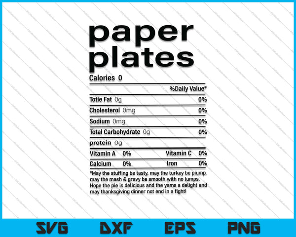 Platos de papel Información nutricional Navidad Acción de Gracias SVG PNG Cortar archivos imprimibles