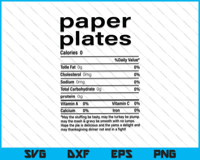 Paper Plates Nutrition Facts Christmas Thanksgiving SVG PNG Cutting Printable Files