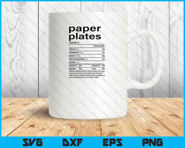 Platos de papel Información nutricional Navidad Acción de Gracias SVG PNG Cortar archivos imprimibles