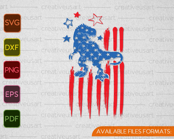 Dinosaurio patriótico Bandera americana 4 de julio SVG PNG Cortar archivos imprimibles 