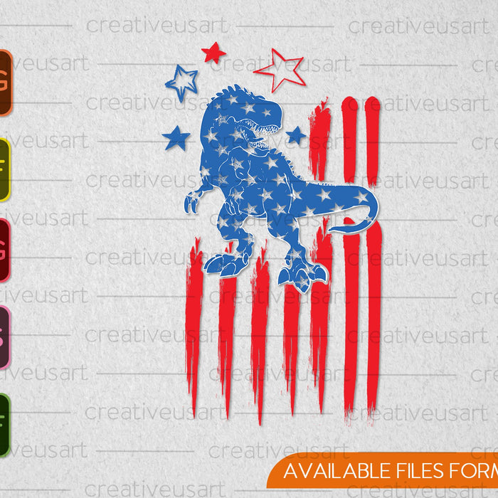 Dinosaurio patriótico Bandera americana 4 de julio SVG PNG Cortar archivos imprimibles 