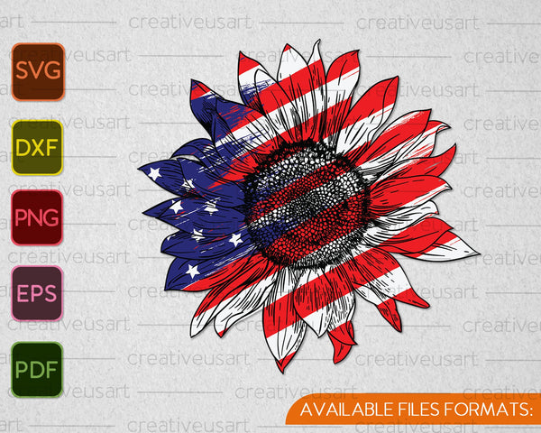 American Flag Patriotic Sunflower SVG PNG Cutting Printable Files