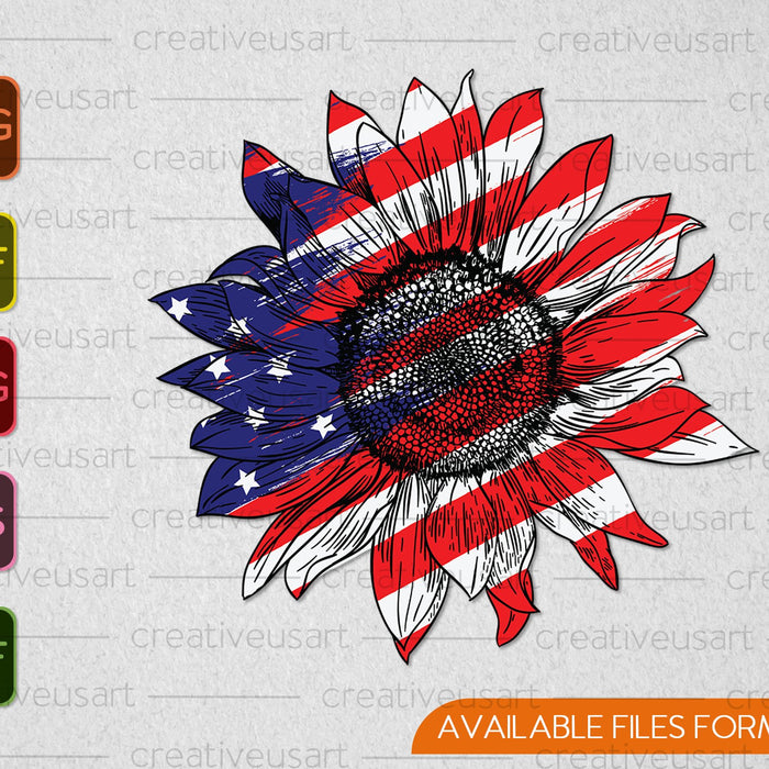 American Flag Patriotic Sunflower SVG PNG Cutting Printable Files