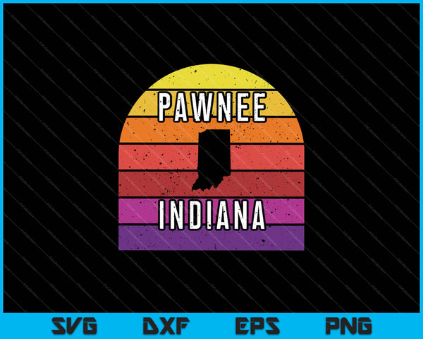 Pawnee, IN Indiana State kaart Retro Badge Logo SVG PNG snijden afdrukbare bestanden