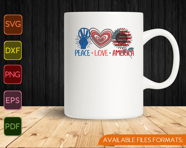 Peace Love America 4 de julio Sublimación SVG PNG Corte archivos imprimibles