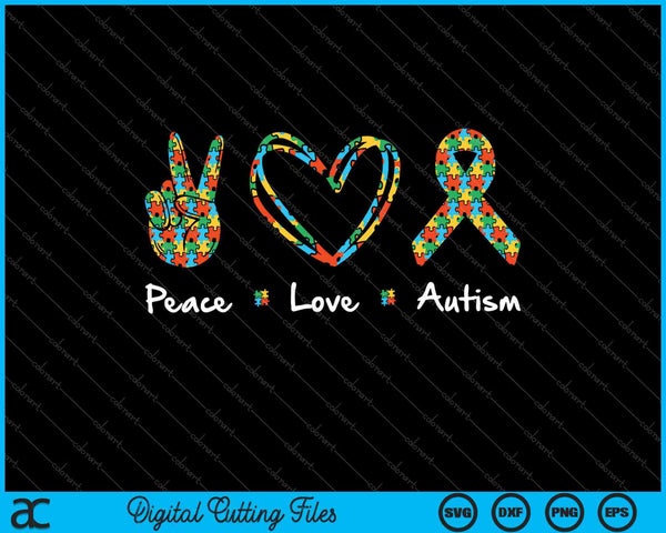 Vrede liefde autisme in april dragen we blauwe SVG PNG snijden afdrukbare bestanden