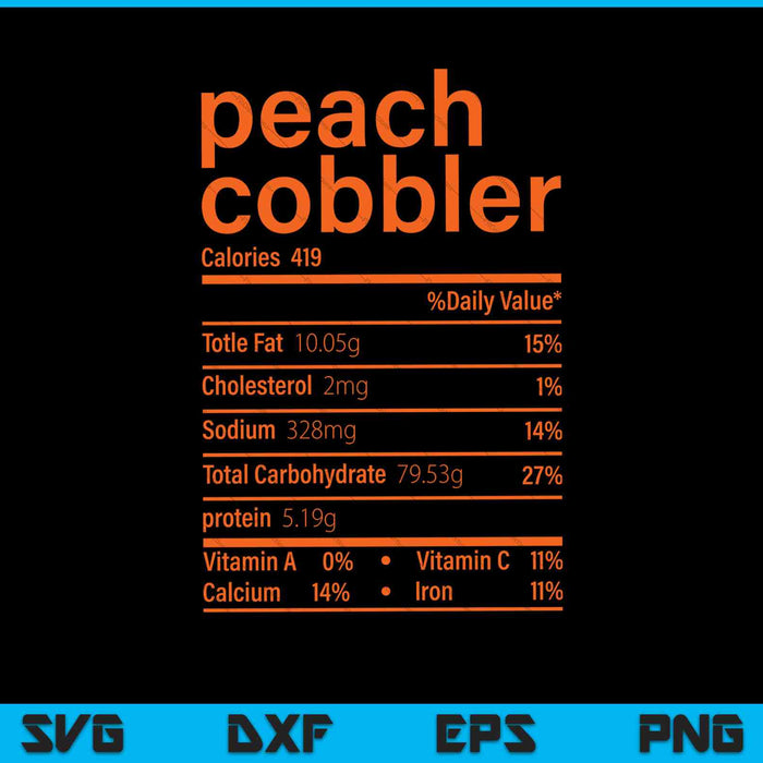 Datos nutricionales de Peach Cobbler Divertido Día de Acción de Gracias SVG PNG Cortar archivos imprimibles