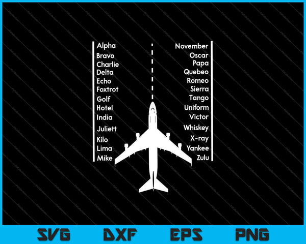Alfabeto fonético - Piloto y avión de aviación SVG PNG cortando archivos imprimibles