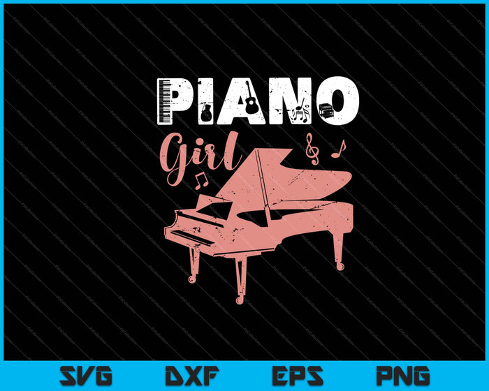 Piano speler muziekliefhebber cadeaus voor schattige piano meisje SVG snijden afdrukbare bestanden