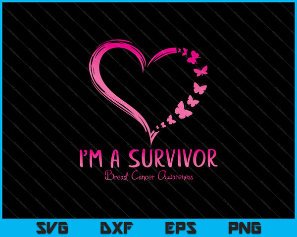 Pink Butterfly Heart I'm A Survivor Breast Cancer Awareness SVG PNG Printable Files