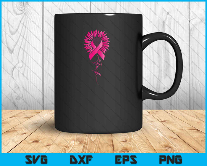 Pink Ribbon Daisy Faith Breast Cancer Awareness SVG PNG Snijden afdrukbare bestanden