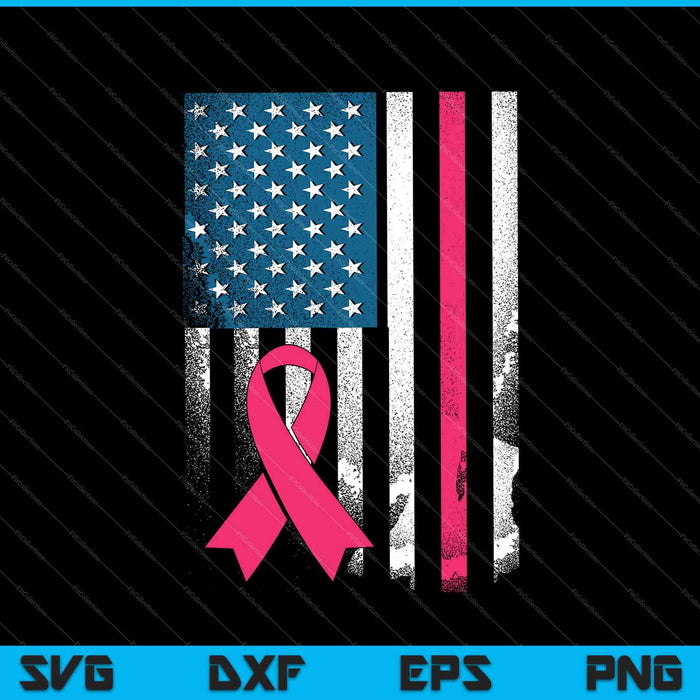 Pink Ribbon US Flag Breast Cancer Awareness Support SVG PNG Cutting Printable Files