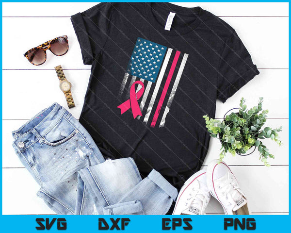 Pink Ribbon Amerikaanse vlag borstkanker bewustzijn ondersteuning SVG PNG snijden afdrukbare bestanden - on a t-shirt