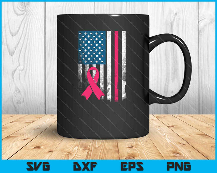 Cinta rosa Bandera de EE. UU. Apoyo para la concientización sobre el cáncer de mama SVG PNG Corte de archivos imprimibles