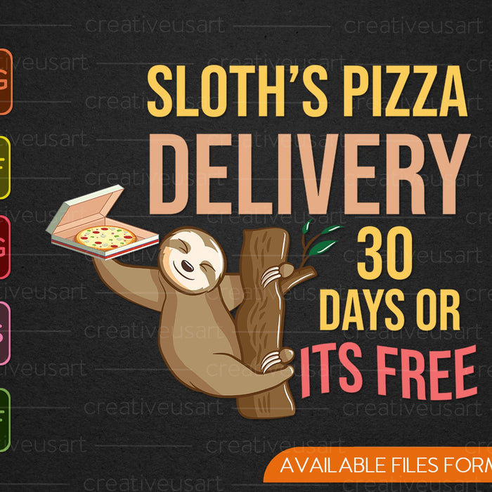 Entrega de pizza por perezoso divertido comida rápida servicio lento cita SVG PNG corte archivos imprimibles