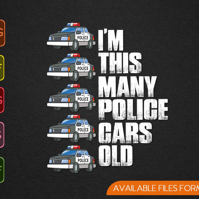Police Car For Boys 5th Birthday 5 Year Old Party Supply SVG PNG Cutting Printable Files