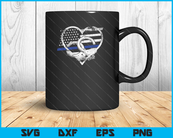 Police Officer Support Thin Blue Line Flag Heart SVG PNG Cutting Printable Files