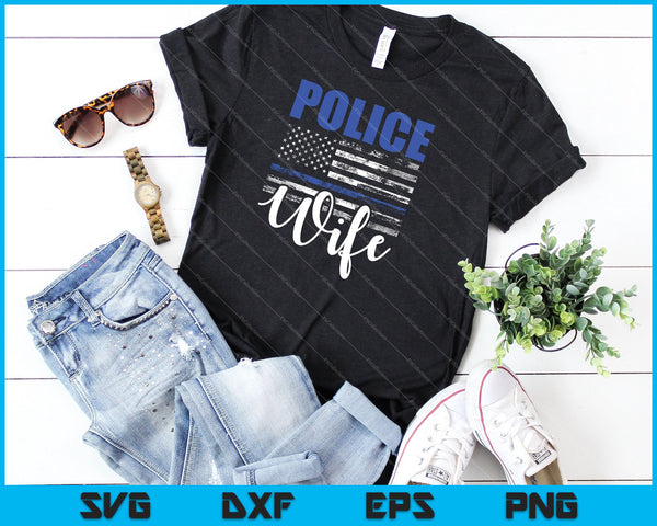Policía Esposa Orgullo Bandera Americana Diseño SVG PNG Cortando Archivos Imprimibles - on a t-shirt