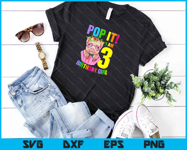 Pop het! Ik ben een feestvarken, ik ben 3 jaar oud, 3e verjaardag Svg, afdrukbare bestanden snijden - on a t-shirt