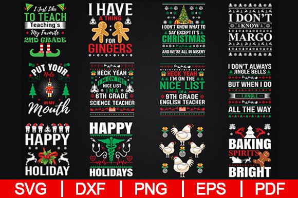 135 Kerst T-Shirt Design SVG PNG Snijden afdrukbare bundelbestanden 