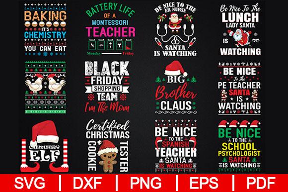 135 Kerst T-Shirt Design SVG PNG Snijden afdrukbare bundelbestanden 