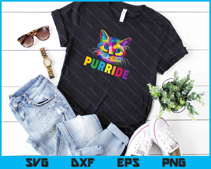 Orgullo colorido LGBT Purride Rainbow Cat Lover Regalo SVG PNG Cortar archivos imprimibles