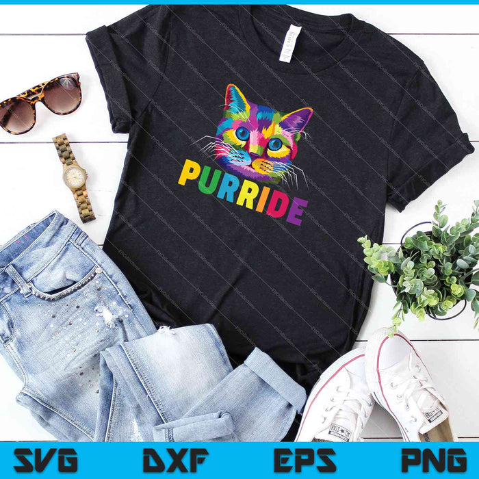 Trots kleurrijke LGBT Purride Rainbow Cat Lover Gift SVG PNG snijden afdrukbare bestanden