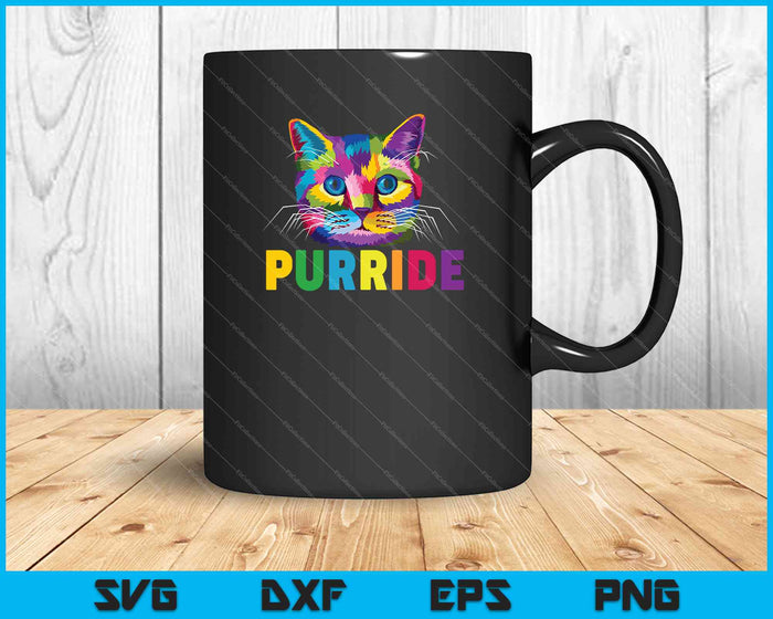 Orgullo colorido LGBT Purride Rainbow Cat Lover Regalo SVG PNG Cortar archivos imprimibles