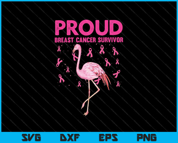 Proud Survivor Flamingo Pink Breast Cancer Awareness SVG PNG Cutting Printable Files