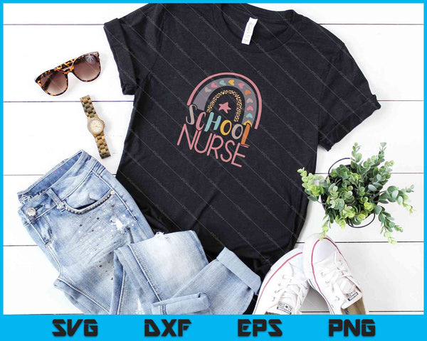 Rainbow Leopard Print School Nurse SVG PNG Cutting Printable Files - on a t-shirt