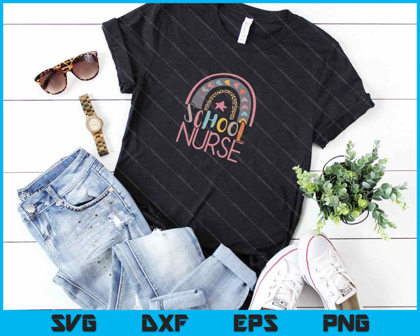 Rainbow Leopard Print School Nurse SVG PNG Cutting Printable Files - on a t-shirt