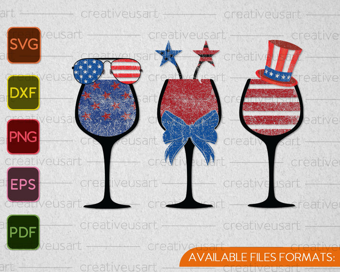 Red White Wine Sublimation 4th of July SVG PNG Cutting Printable Files