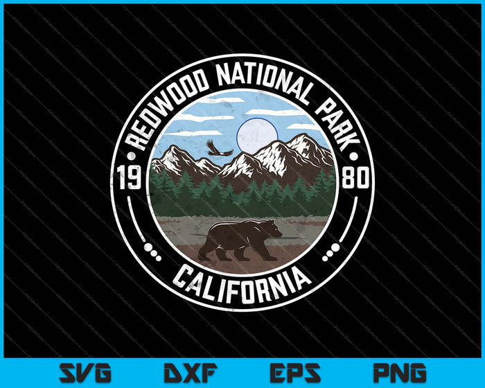 Parque Nacional Redwood California Vintage SVG PNG Cortar archivos imprimibles