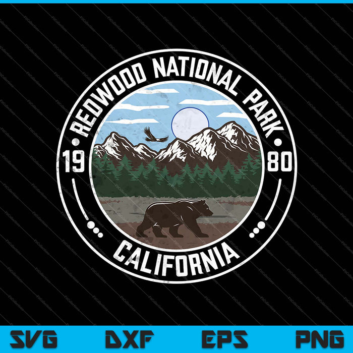 Parque Nacional Redwood California Vintage SVG PNG Cortar archivos imprimibles