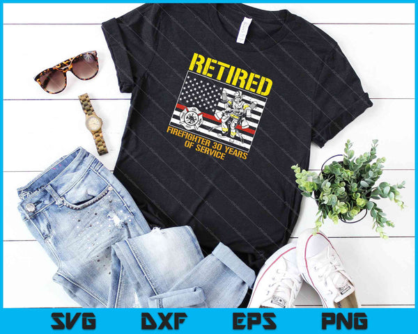 Retired Firefighter 30 Years Of Service Retirement Gift SVG PNG Cutting Printable Files - on a t-shirt