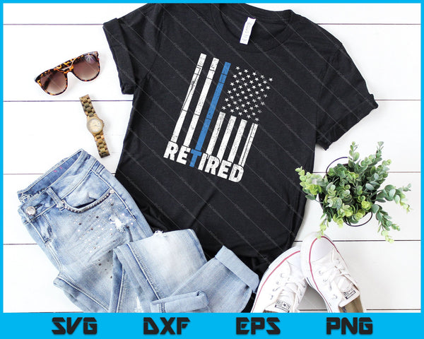 Oficial de policía retirado Delgada Línea Azul Bandera Jubilación SVG PNG Cortar archivos imprimibles - on a t-shirt