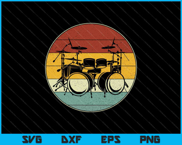 Retro drums speler drumstel drummer muziek percussie drums SVG PNG snijden afdrukbare bestanden