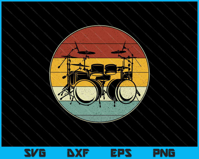 Retro Drums Player Drum Set Drummer Música Percusión Baterías SVG PNG Cortar archivos imprimibles