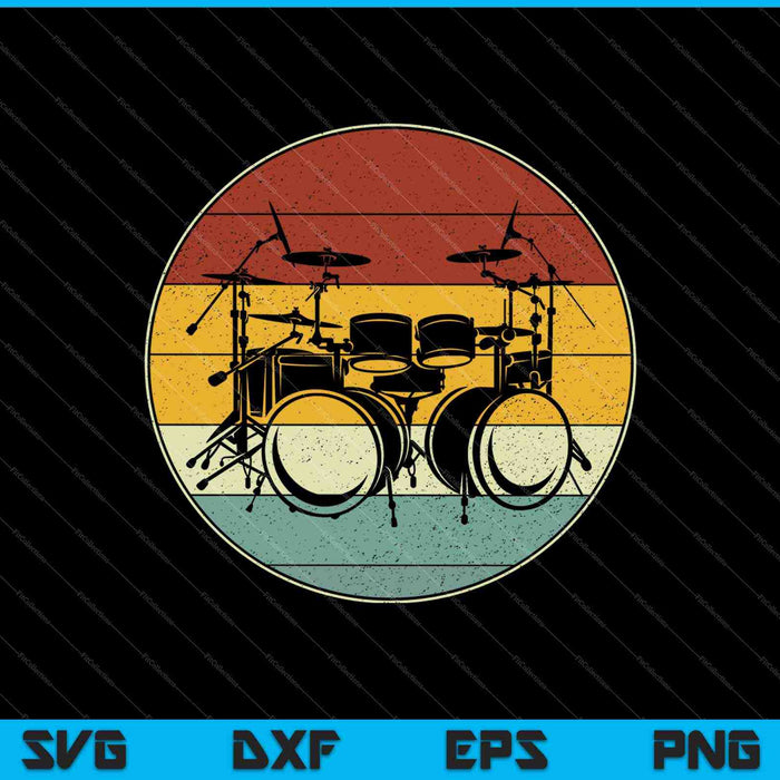 Retro Drums Player Drum Set Drummer Music Percussion Drums SVG PNG Cutting Printable Files