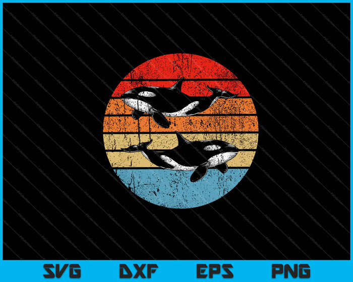 Retro Killer Whale divertido SVG cortando archivos imprimibles