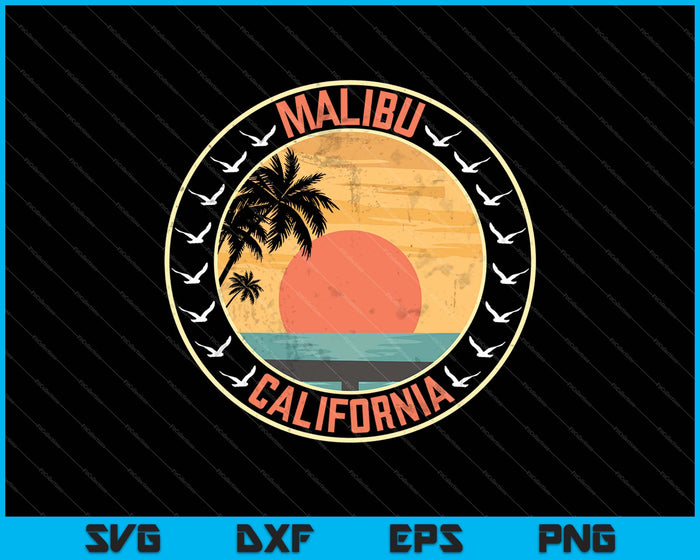 Retro Malibu California Sunset SVG PNG Cortando archivos imprimibles