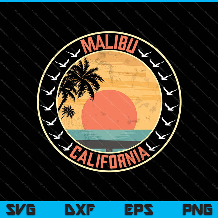 Retro Malibu Californië zonsondergang SVG PNG snijden afdrukbare bestanden