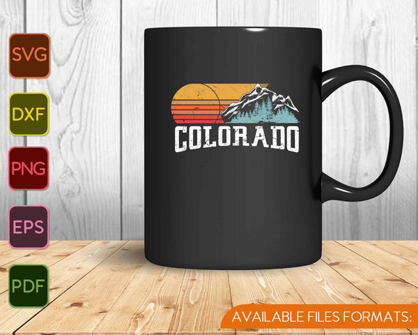 Retro Style Colorado Vintage Rocky Mountains & Sun SVG PNG Cutting Printable Files