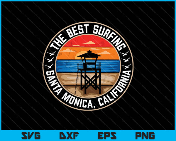Retro Surfing Santa Monica California SVG PNG Cutting Printable Files