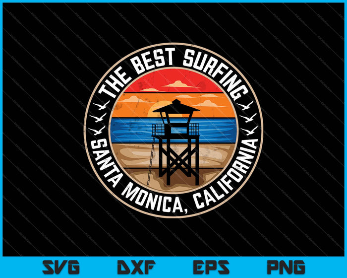 Retro surfen Santa Monica Californië SVG PNG snijden afdrukbare bestanden